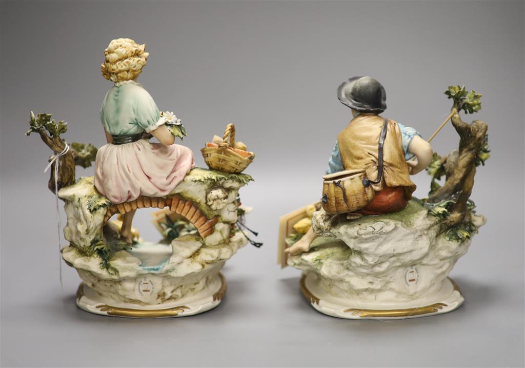 A pair of Capodimonte figures, Boy at Pool, Girl at Pool, height 22cm
